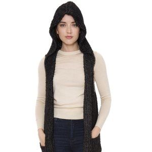 WOMENS BLACK SOFT KNITTED VEST W/ HOOD & POCKETS - OS